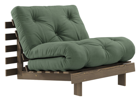 Roots 90 Sovesofa, Brun lakeret fyrretræ, Olive Green - Unoliving.com