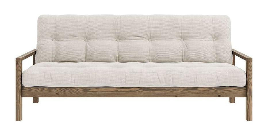 Knob Sovesofa, Brun lakeret fyrretræ, Ivory fløjl - Unoliving.com