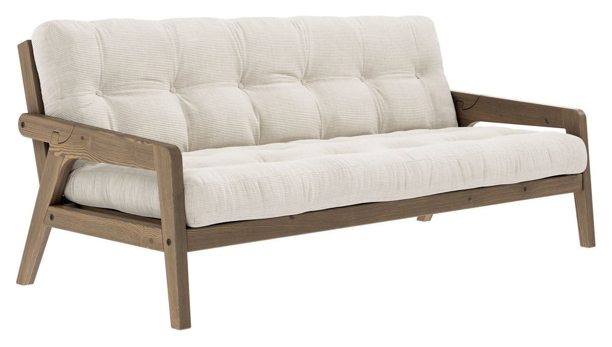 Grab Sovesofa, Brun lakeret fyrretræ, Ivory fløjl - Unoliving.com