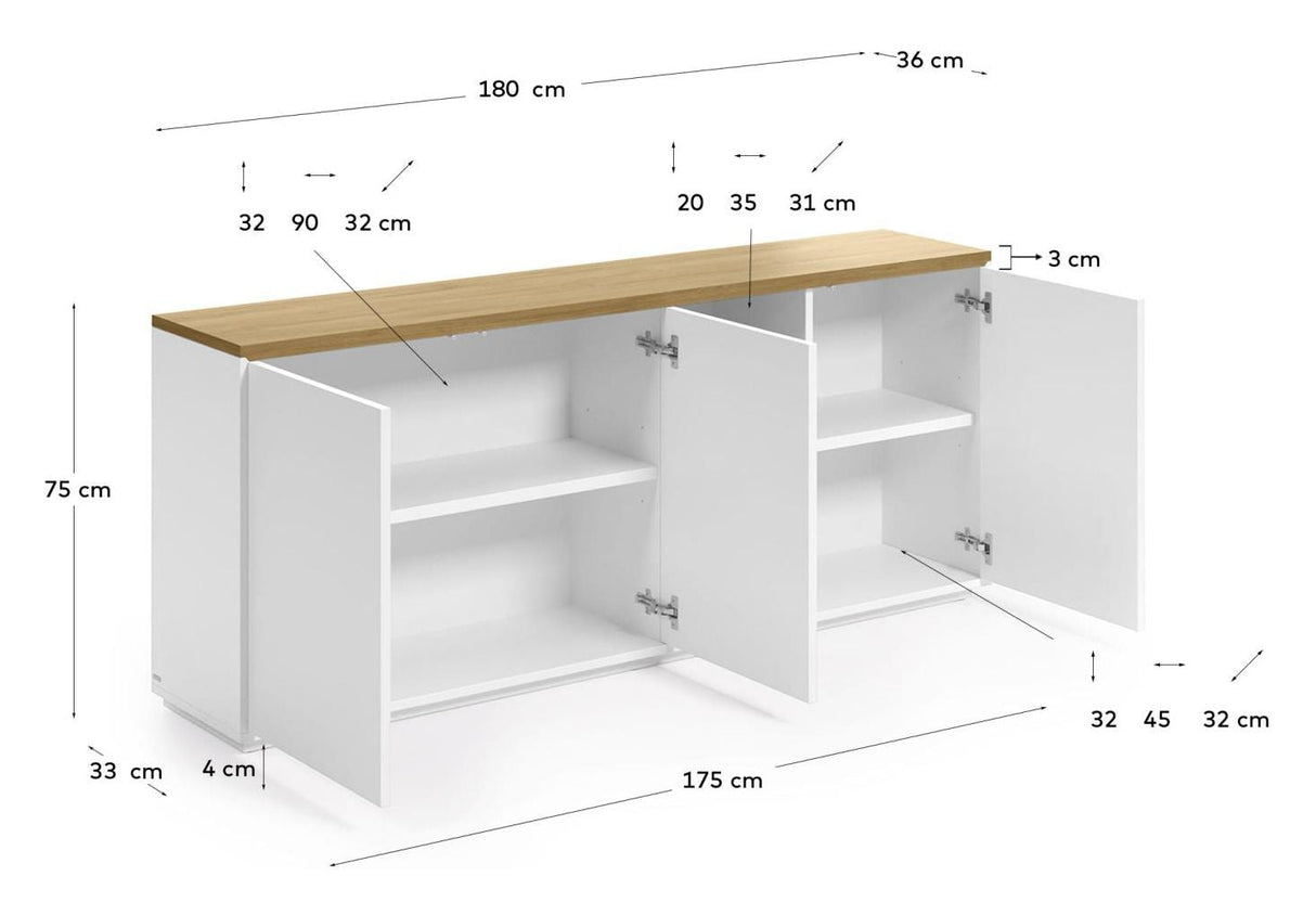 Abilen Skænk 180x75, Hvid/Egefinér - UNOLIVING.COM