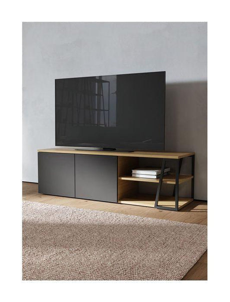 Albi TV - Bord 145, Lys eg/Sort Metal, 145x45x45 - UNOLIVING.COM