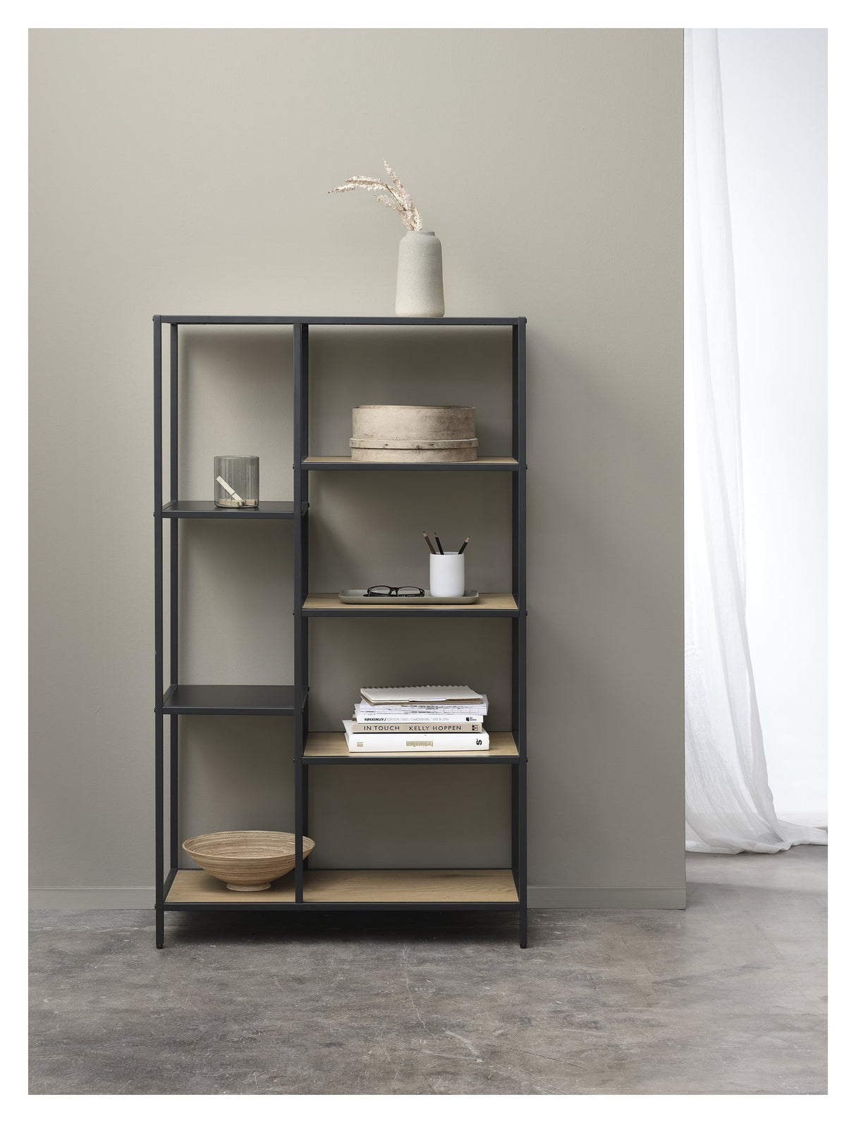 Altino, reol 146cm - sort/eg - UNOLIVING.COM