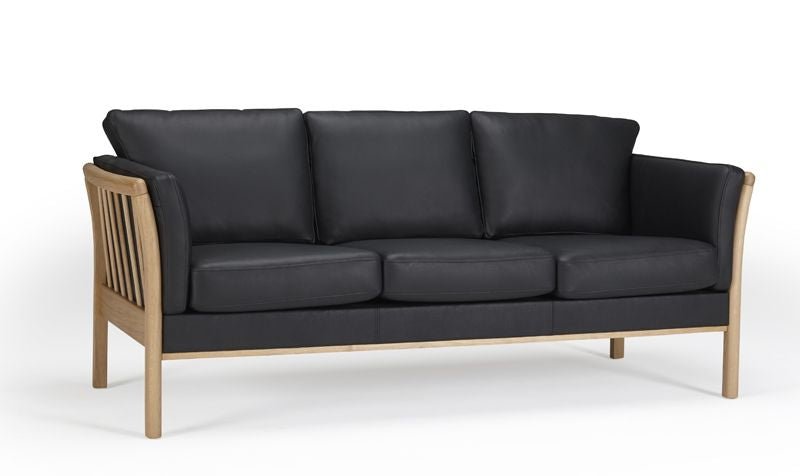 Aya 3 Pers. Sofa Sort læder, Eg - UNOLIVING.COM