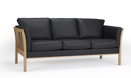 Aya 3 Pers. Sofa Sort læder, Eg - UNOLIVING.COM