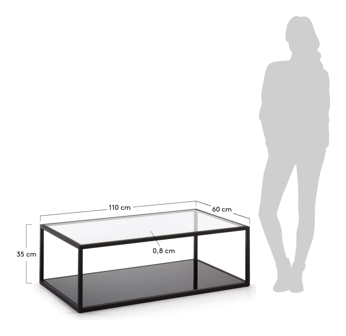 BLACKHILL Sofabord, Sort, Hærdet glas, 110x60 - UNOLIVING.COM