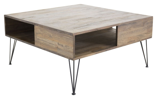 Bali Sofabord - Teak Top/Sorte Metalben, 80x80 - UNOLIVING.COM