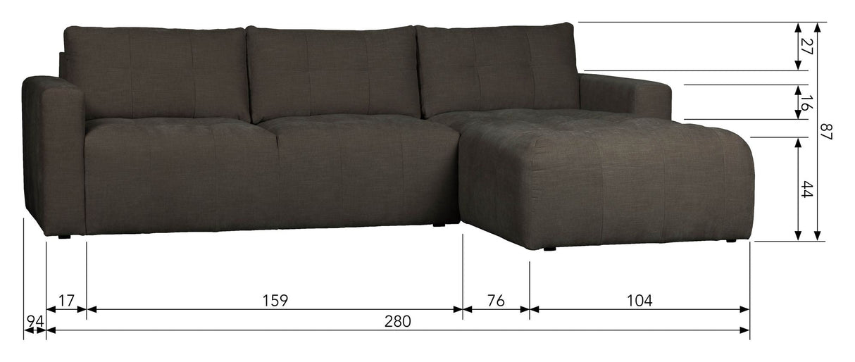 Bar Sofa m. højrevendt chaiselong, Antracit