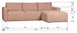 Bar Sofa m. højrevendt chaiselong, Pink