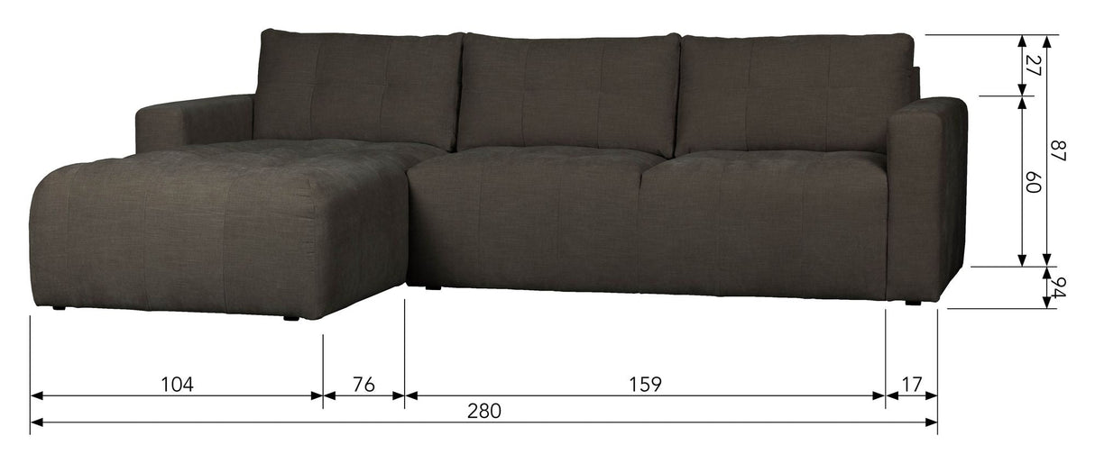 Bar Sofa m. venstrevendt chaiselong, Antracit