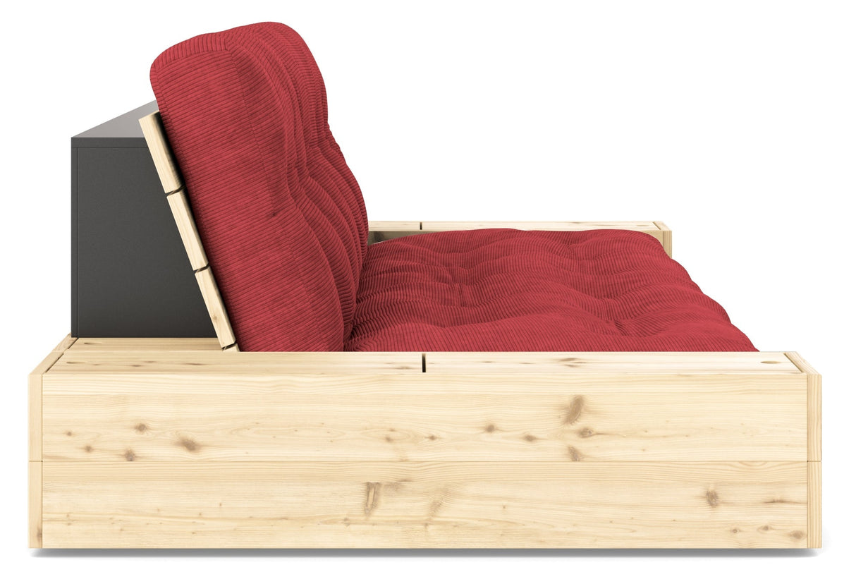 Base Sovesofa m. Sideboxes, Ruby Red/natur - UNOLIVING.COM