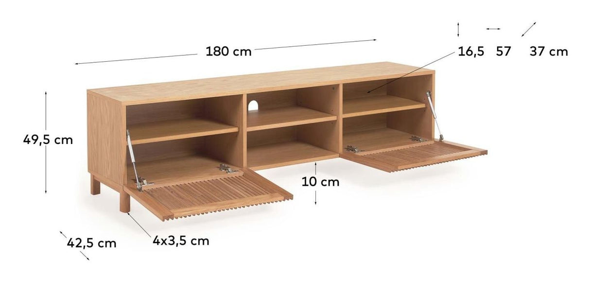 Beyla Tv - bord m. 2 låger, b180, Eg/Finér - UNOLIVING.COM