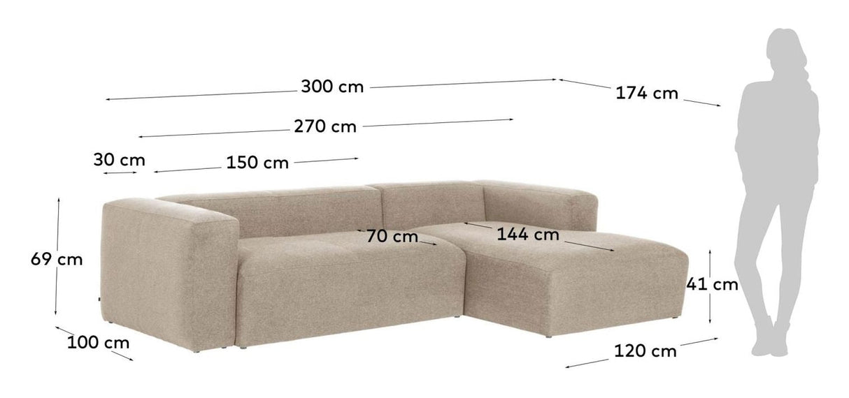 Blok 3 - pers sofa m. højre chaiselong - Beige - UNOLIVING.COM