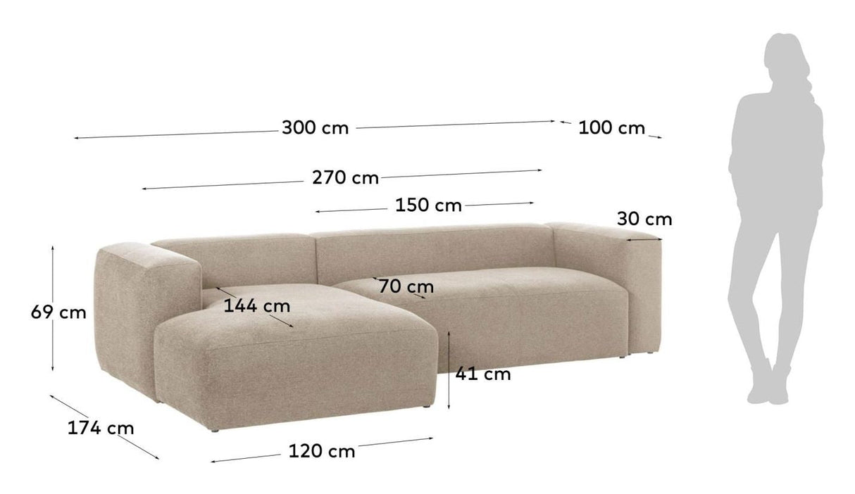 Blok 3 - pers sofa m. venstre chaiselong - Beige - UNOLIVING.COM