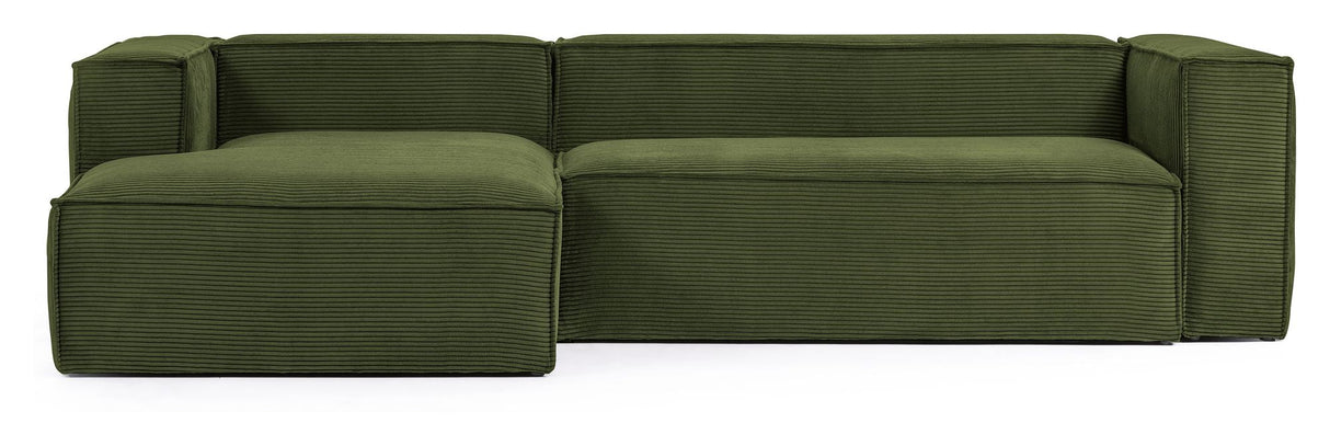 Blok 3 - pers. Sofa m. venstrevendt chaiselong, B300, Grøn fløjl - UNOLIVING.COM