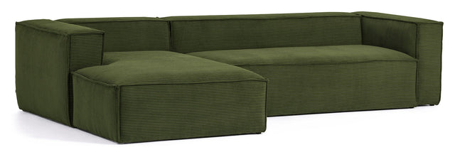 Blok 3 - pers. Sofa m. venstrevendt chaiselong, B300, Grøn fløjl - UNOLIVING.COM