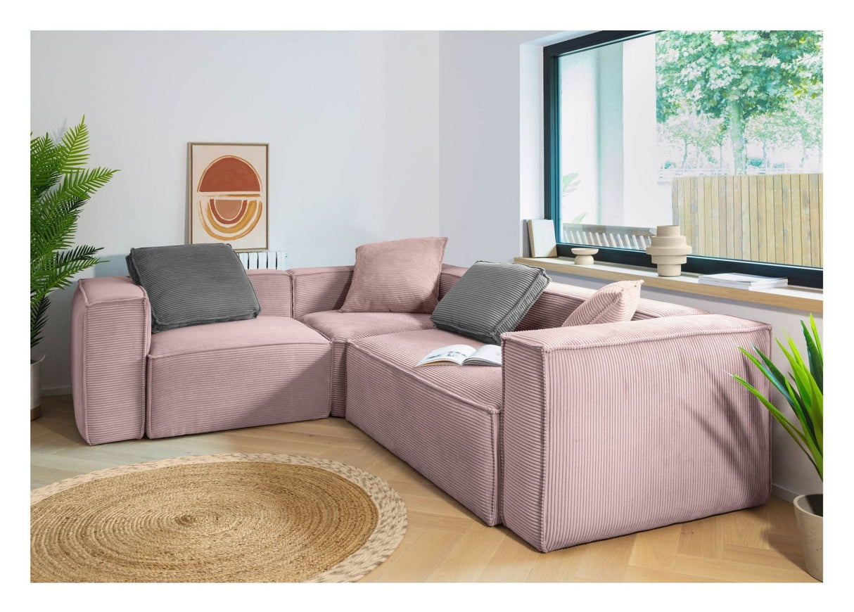 Blok 4 - pers. Hjørnesofa, 230x320, Lyserød fløjl - UNOLIVING.COM