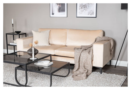 Bolero 3 - pers. Sofa, Beige Velour m. sorte ben - UNOLIVING.COM