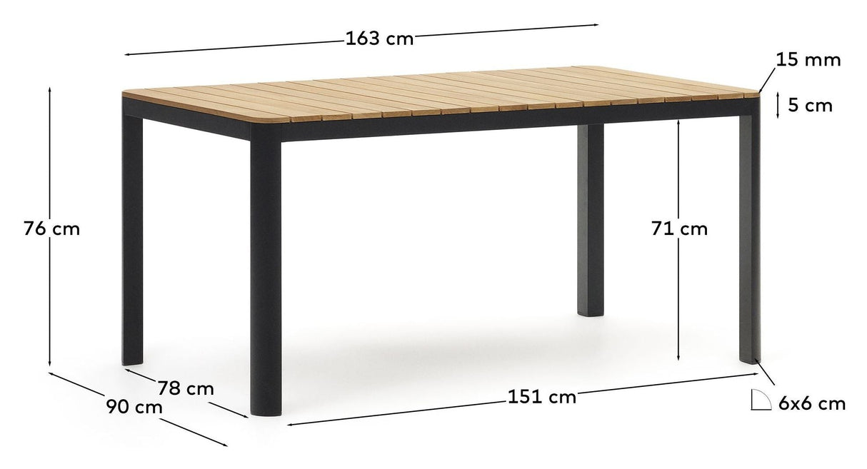 Bona Havebord, Sort teak, 163x73 - UNOLIVING.COM