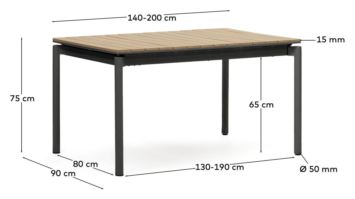 Canyelles Havebord m. udtræk, Sort alu, 140(200)x90