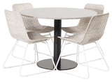 Cirebon Spisebordsstol, Hvid rattan, hvide metal ben - UNOLIVING.COM