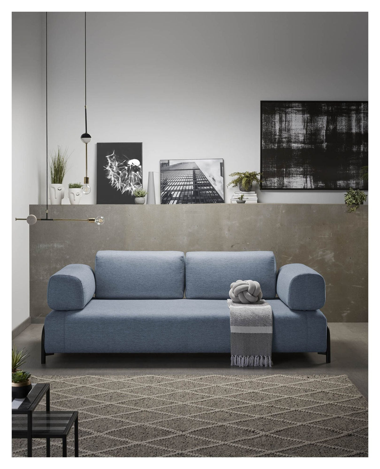 Compo 3 - pers. sofa m. stor bakke, Blå stof - UNOLIVING.COM