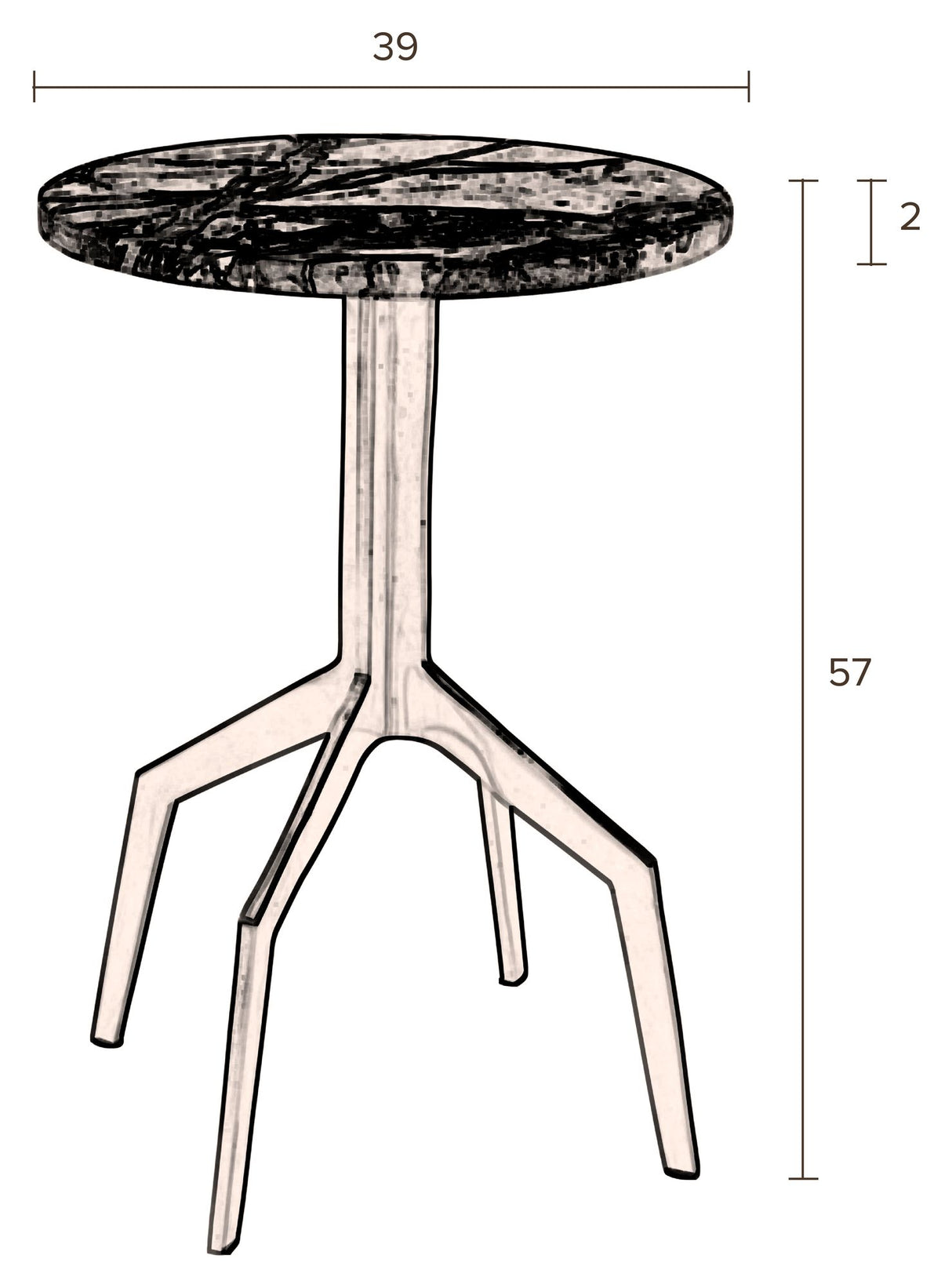 Dutchbone Maral Sidebord - Rødbrun Marmor, Ø39 - Unoliving.com