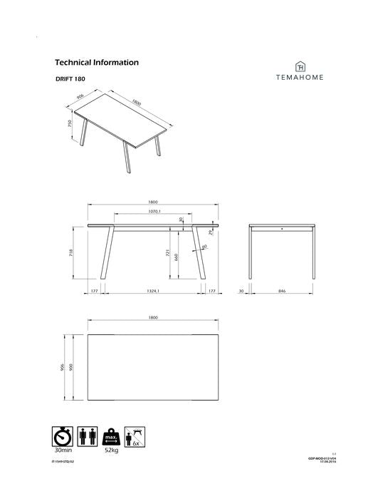 Drift Spisebord 200, Valnøddefinér/Sort Legs, 200x100x75 - UNOLIVING.COM