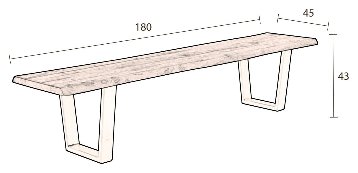 Dutchbone Aka Bænk - Acacia/Sort, 180X45 - UNOLIVING.COM