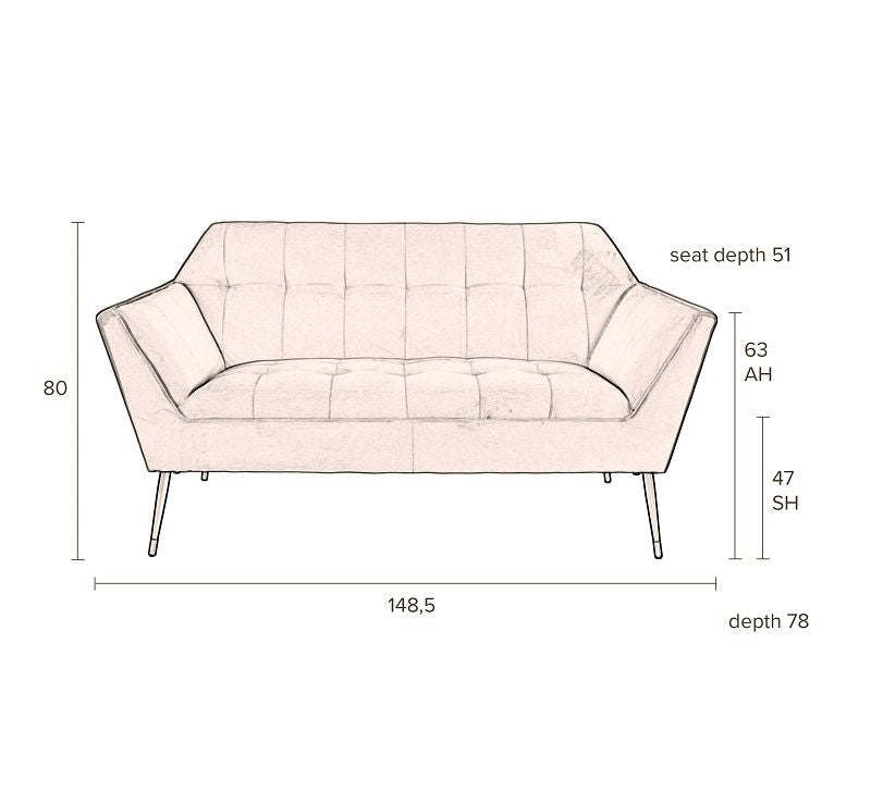 Dutchbone Kate 2-pers. Sofa Pink, clay - Unoliving.com