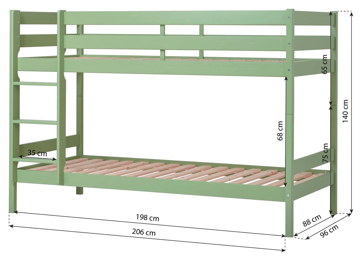 ECO Comfort køjeseng inkl. Lamelbund 90x200 cm, Pale Green - Unoliving.com