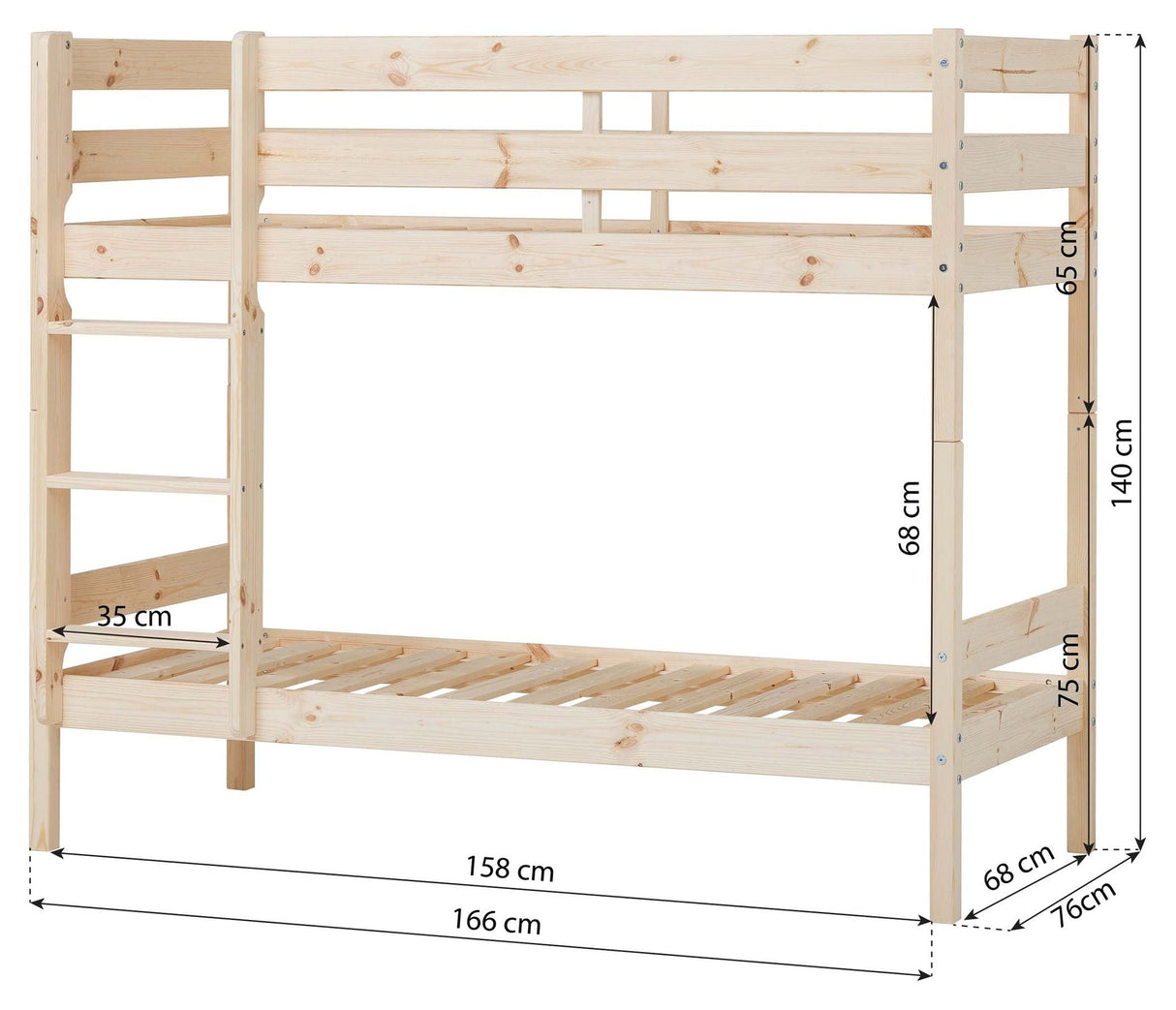 ECO Comfort køjeseng inkl. lamelbund 70x160 cm, Natur - Unoliving.com