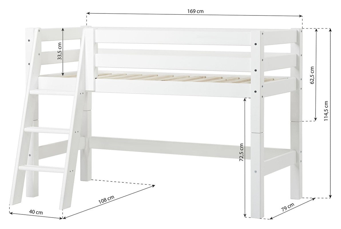 ECO Luxury Halvhøj seng m. stige og forhæng 70x160, Hvid - Unoliving.com