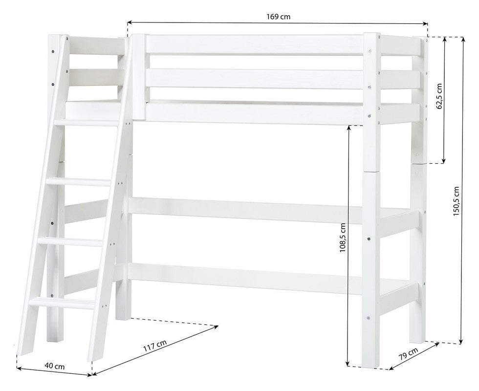 ECO Luxury Mellemhøj seng m. stige og Cloud forhæng 70x160, Hvid - Unoliving.com