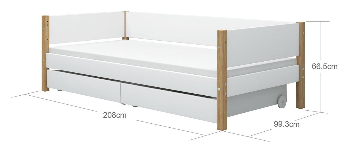 FLEXA Nor Børneseng m/2 skuffer Hvid. 90x200 m. egeben - Unoliving.com