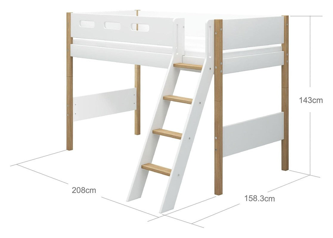 FLEXA Nor Semi-højseng 90x200 m. egeben, skrå stige - Unoliving.com