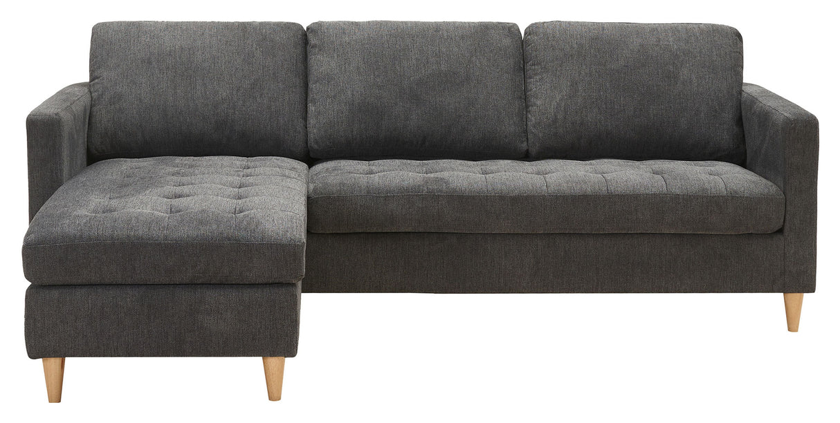 Firenze Sofa m. flytbar Chaiselong, Mørkegrå m. Natur træben - Unoliving.com