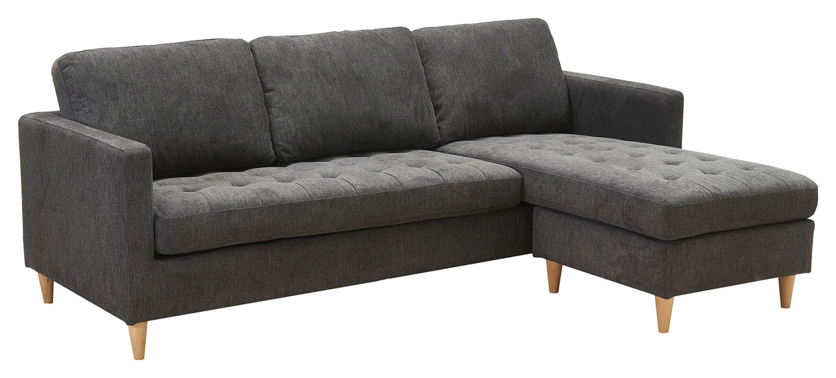 Firenze Sofa m. flytbar Chaiselong, Mørkegrå m. Natur træben - Unoliving.com