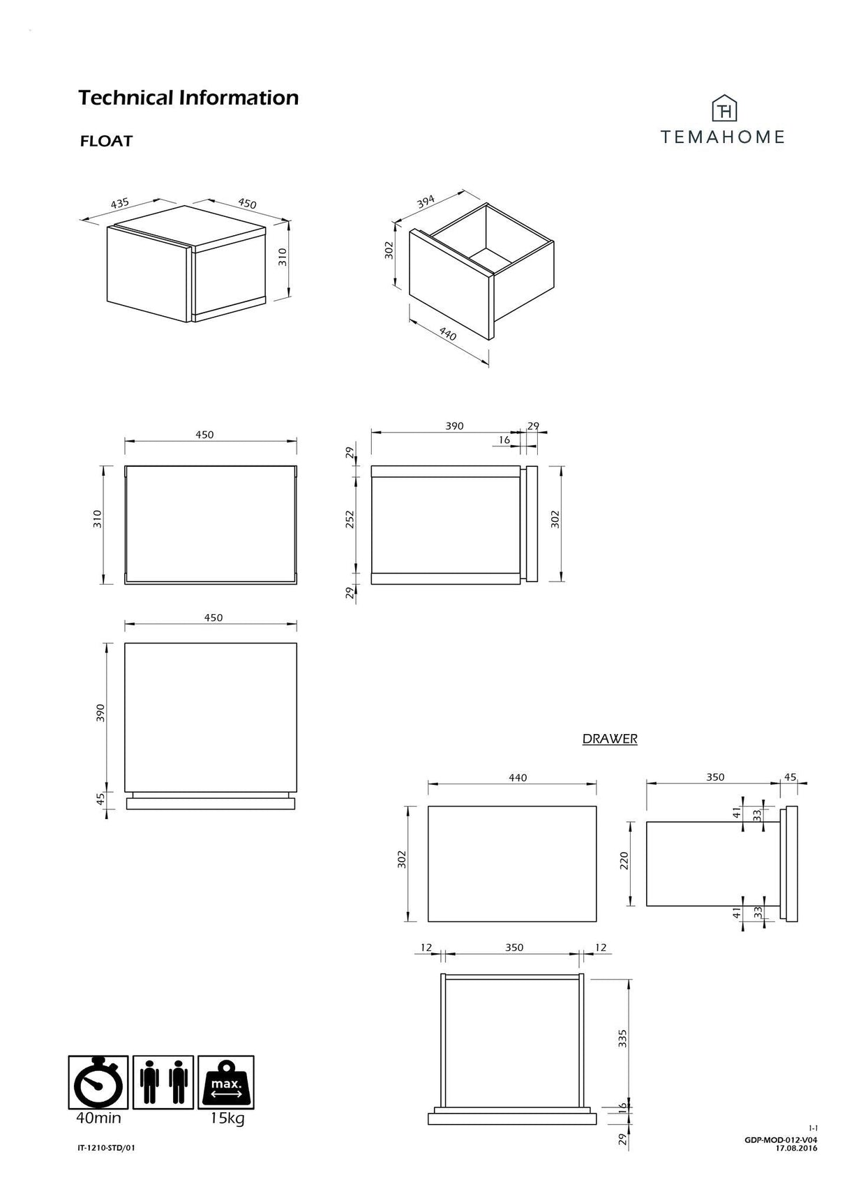 Float Sengebord m. skuffe - Hvid - Unoliving.com