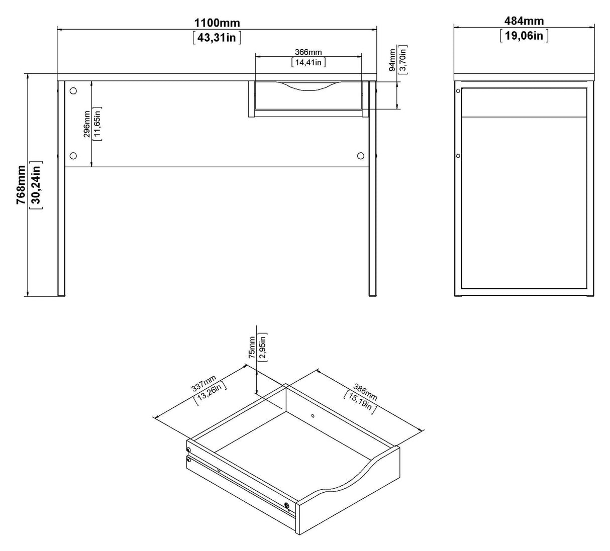 Function Plus Skrivebord, Mat sort, B:110 - Unoliving.com