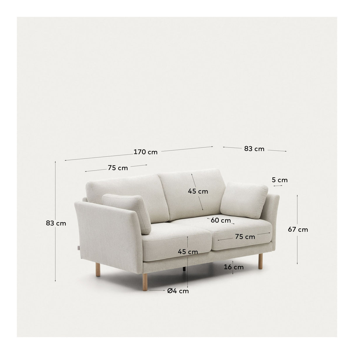 GILMA 2-pers. Sofa m. mørke ben, Pearl - Unoliving.com