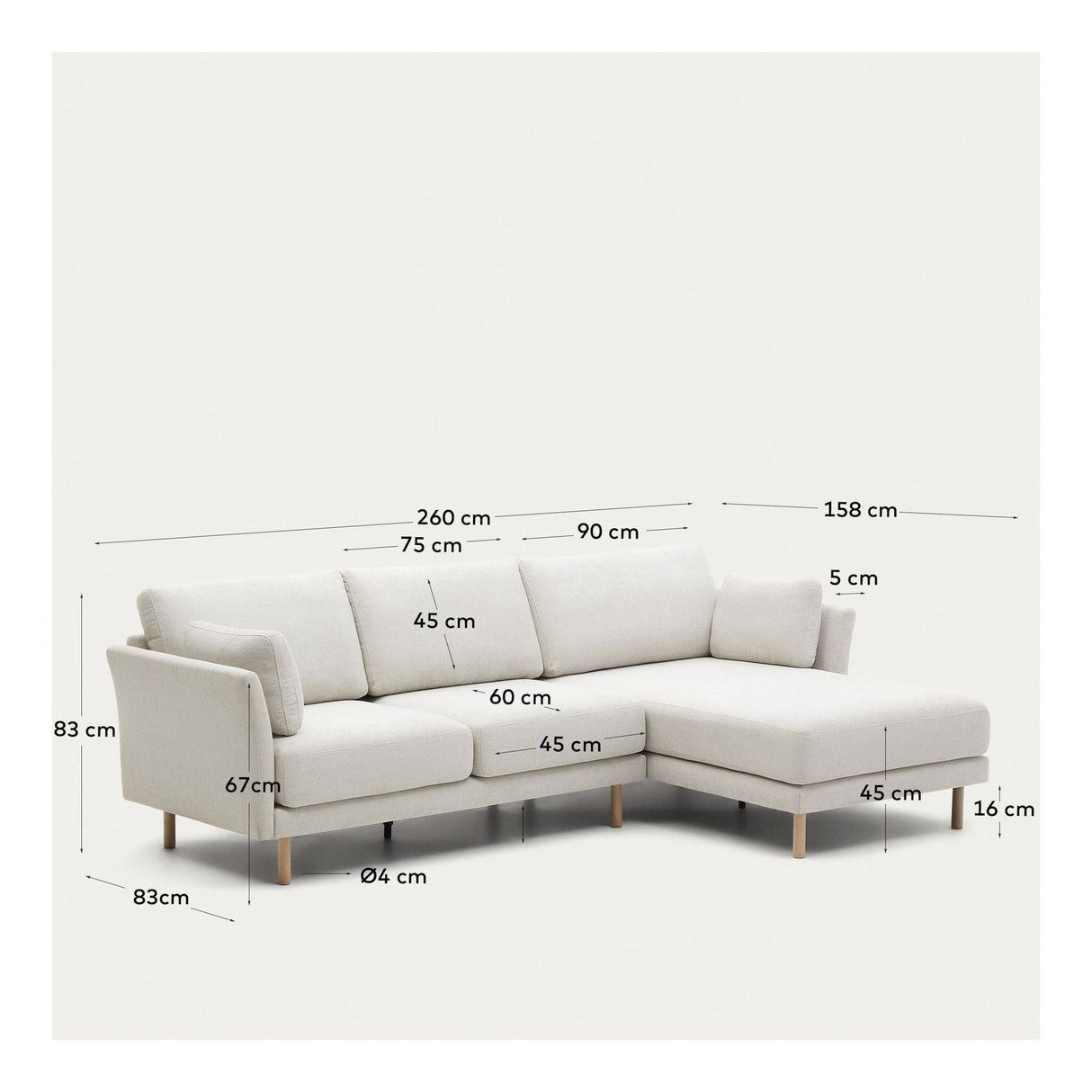 GILMA, 3-pers. Sofa hvid/eg - Unoliving.com