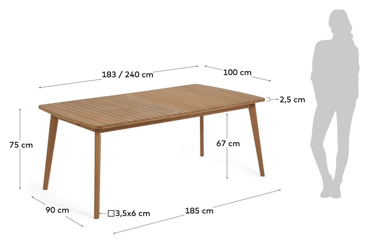 Gaby Havebord m. udtræk Massiv Eukalyptus, 183/240x100 - Unoliving.com