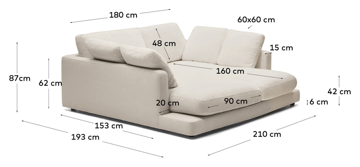 Gala 3-pers. sofa m. dobbelt chaiselong, Beige Chenillestof - Unoliving.com