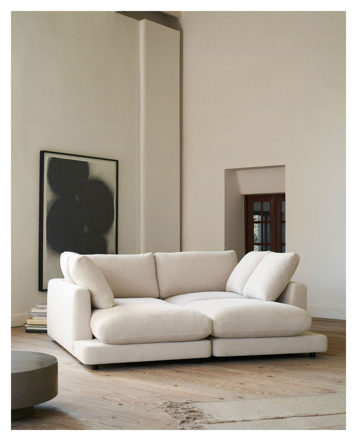 Gala 3-pers. sofa m. dobbelt chaiselong, Beige Chenillestof - Unoliving.com