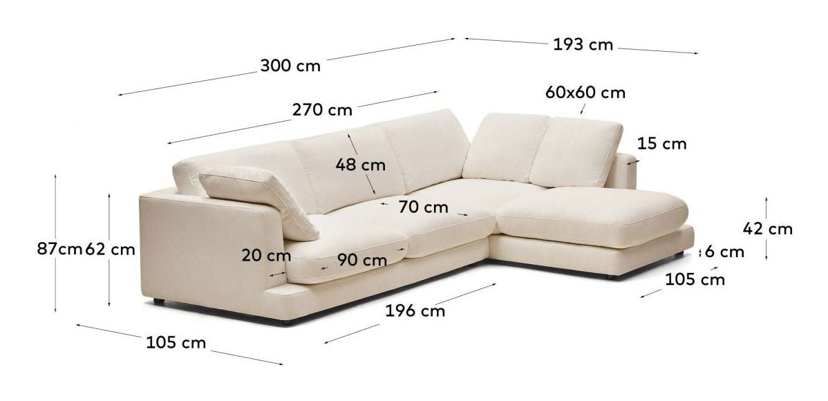 Gala 4-pers. sofa m. chaiselong i højre side, Beige Chenillestof - Unoliving.com