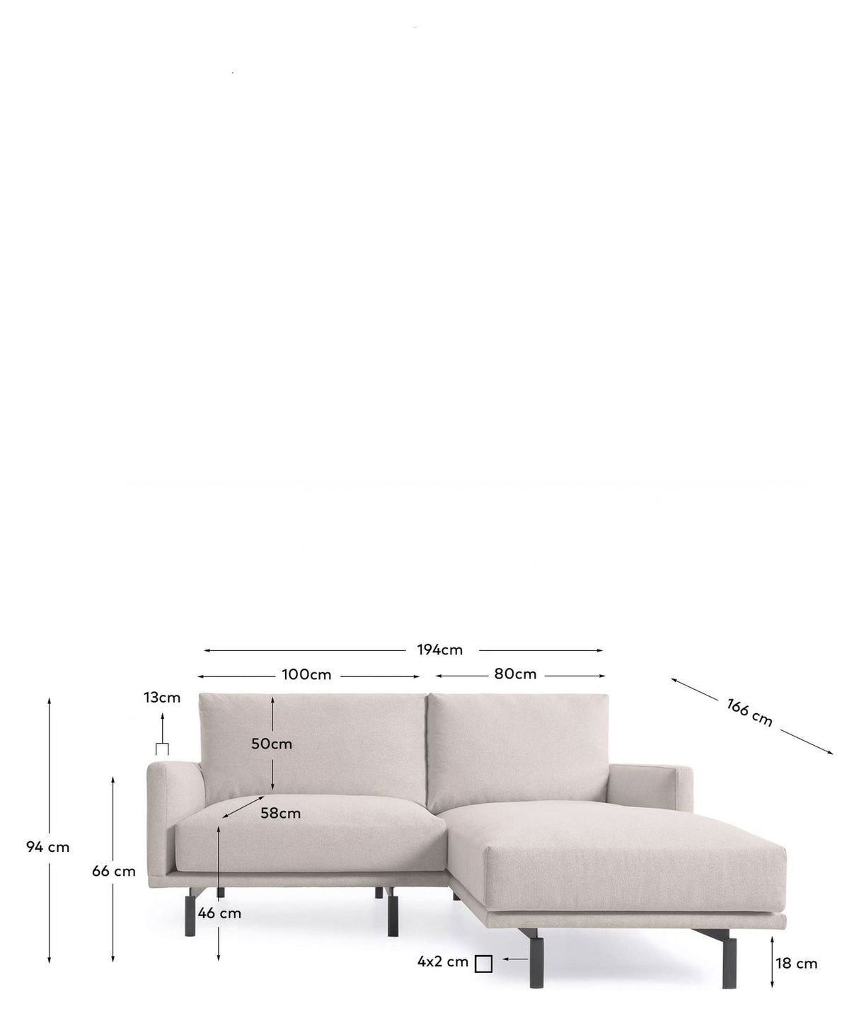 Galene 3-pers. Sofa m. højrevendt chaiselong, B194, Beige chenille - Unoliving.com