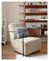 Gamer Loungestol, Beige chenille/Sort metal - Unoliving.com