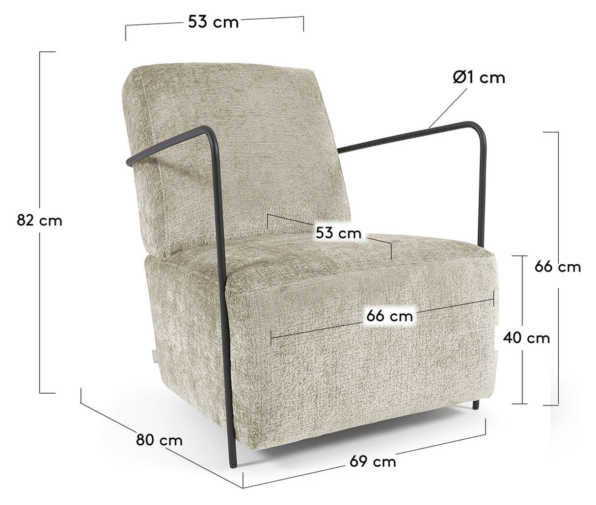 Gamer Loungestol, Beige chenille/Sort metal - Unoliving.com