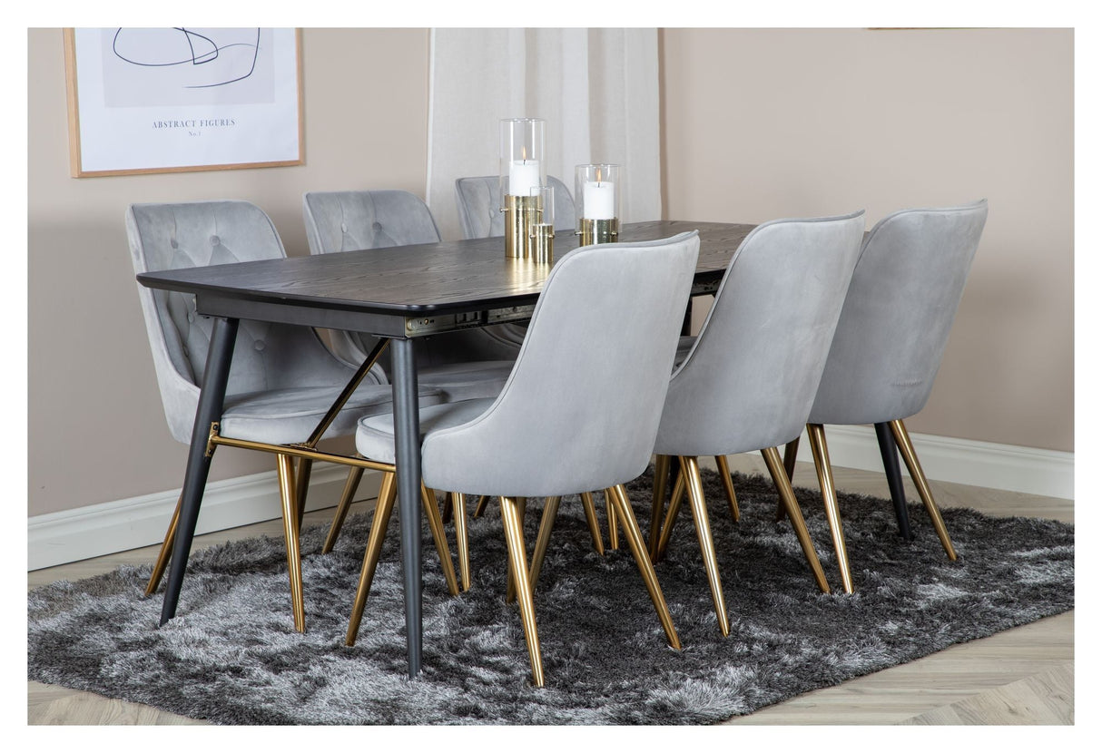 Gold Spisebord m. udtræk, Sort finér, 180x85 - Unoliving.com