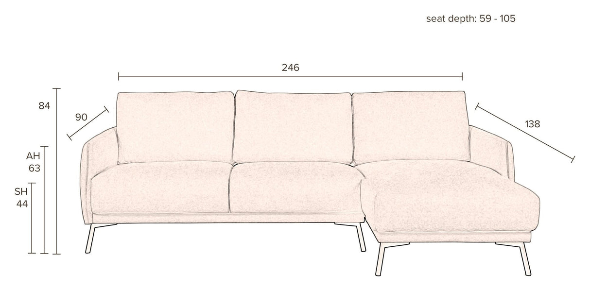 Harper Sofa m. højrevendt chaiselong, Camel - Unoliving.com